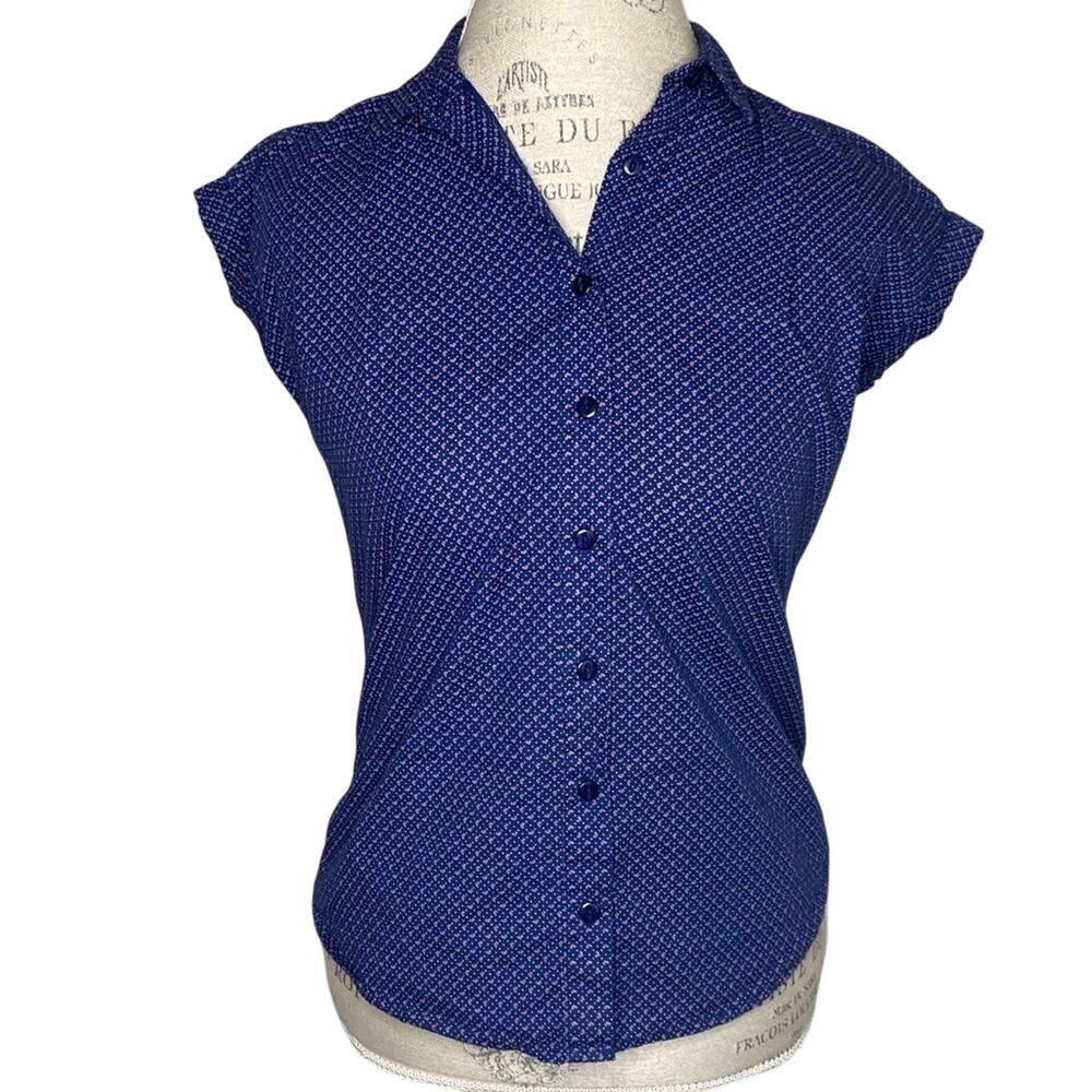 Annabelle Blue & Pink Cap Sleeve Button Up Shirt Women's Size XSmall
